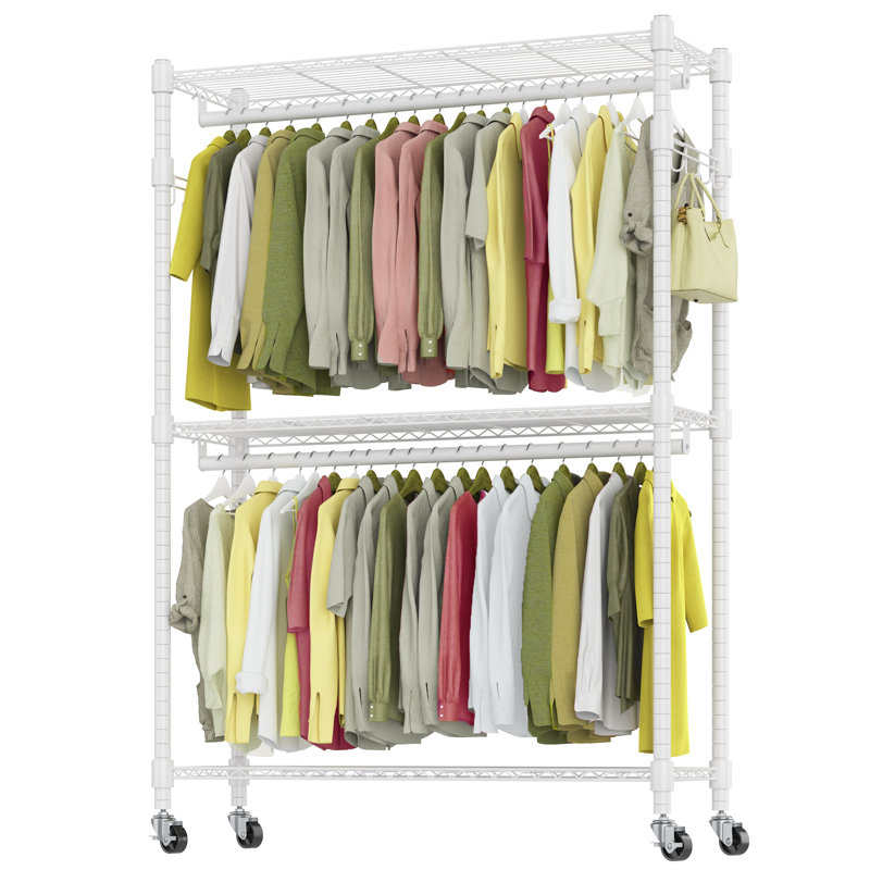 Kaylia 47.2'' Carbon Steel, Stainless Steel Rolling Clothing Rack, White