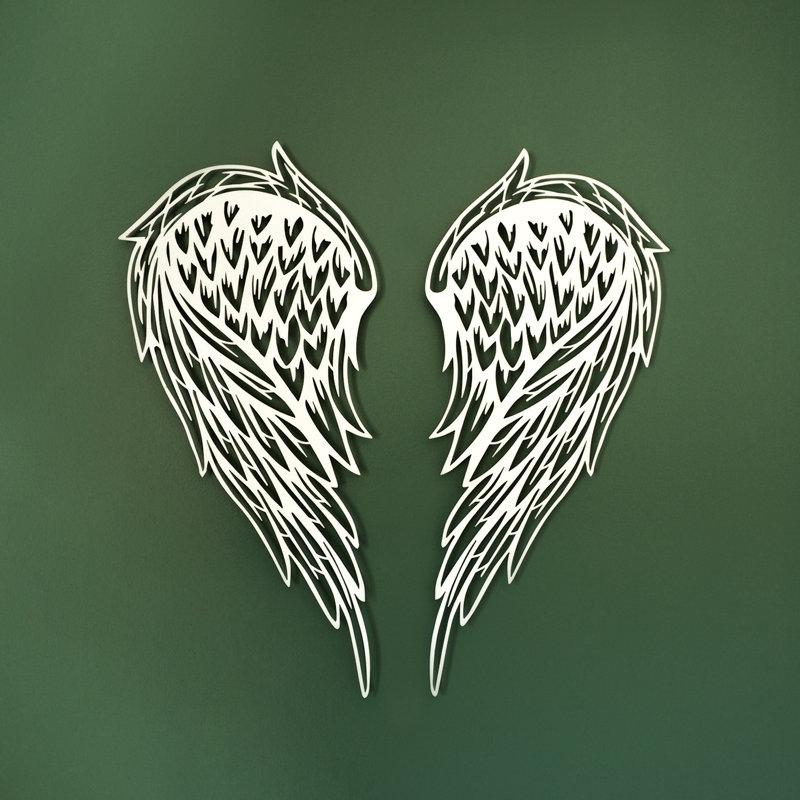 Ensemble de 2 décorations murales en métal avec ailes d'ange, H 20 po x l 9 po x P 1 po, Blanc