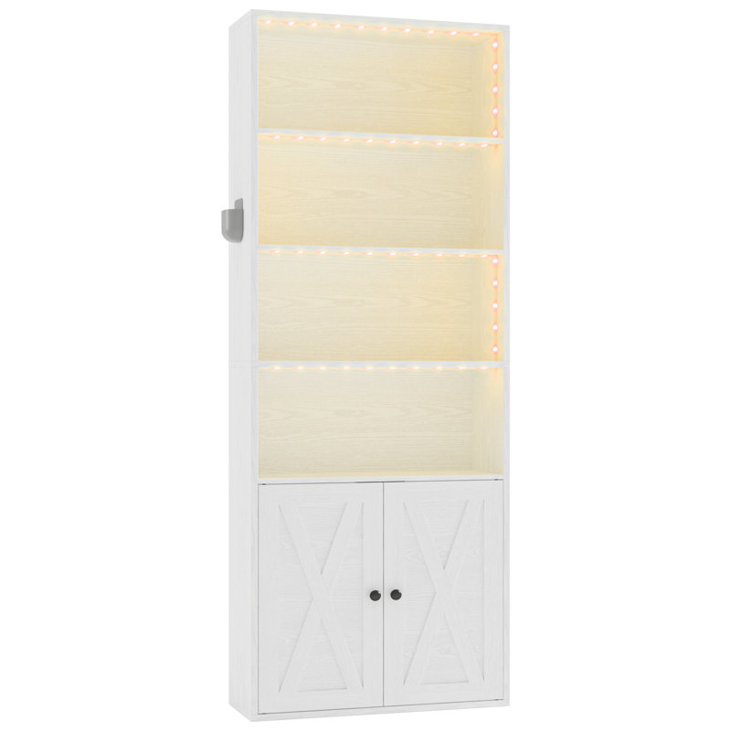 Grande bibliothèque industrielle avec porte 6 niveaux et lumière DEL pour le bureau à domicile, Blanc industriel