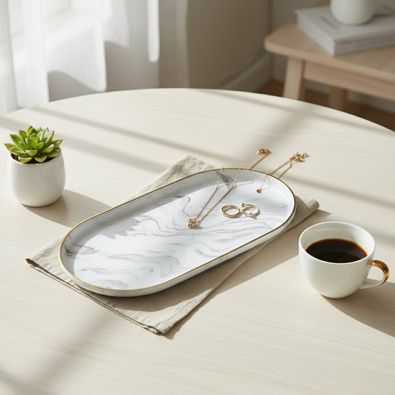 Vanity Tray - Non-Slip Marble Large, 6.69" W x 12.2" D x 0.63" H