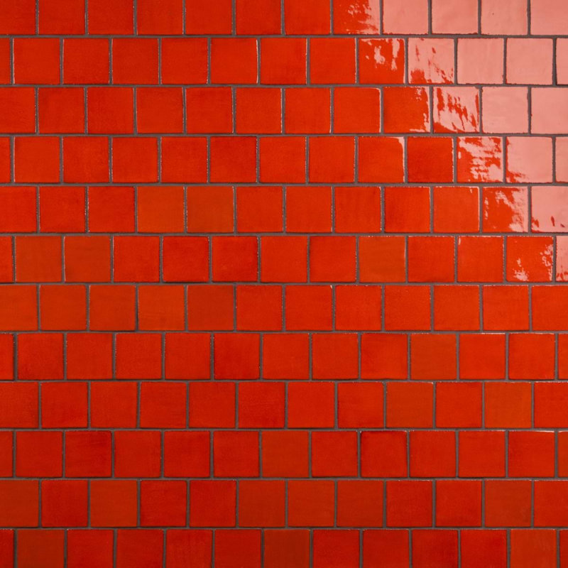 Emery 4x4 Square Handmade Crackled Glossy Terracotta Tile, Orange