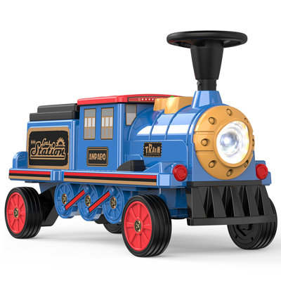 DEARAUTO 12V Powered Ride on Train for Toddlers, Electric Ride on Car Toys with Rubber Wheels, Storage Box, LED Headlight, Music Player, 2 Seater Ride On Train Trackless, Choo Choo Train Whistle, Ideal Gift for Boys Girls