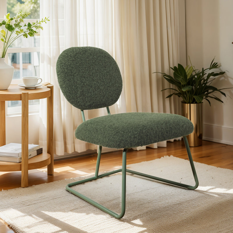 Striking Armless Accent Chair, Green Polyester