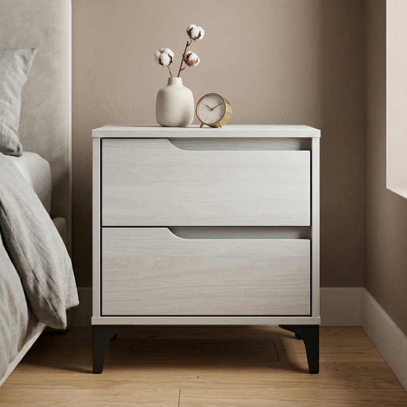 Norcross 20" 2 Drawer Nightstand, Pearl White Oak