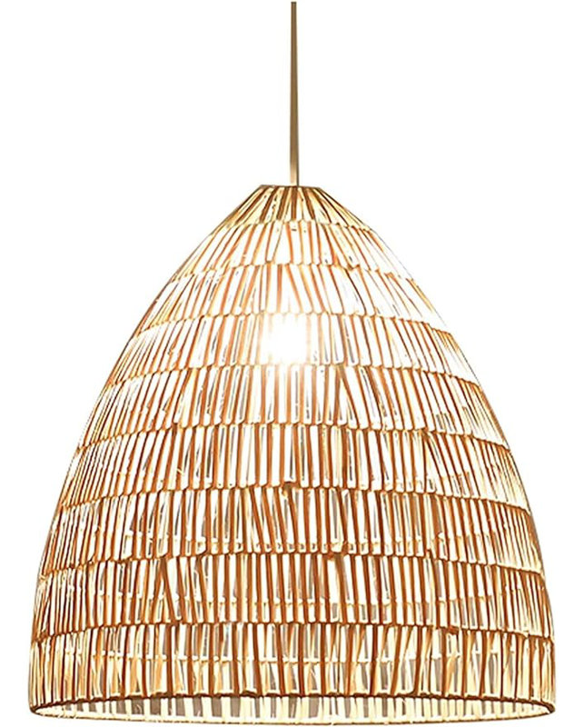 Matte Black and Woven Rattan Lantern Pendant Light