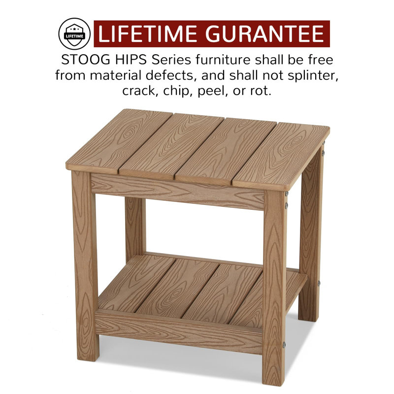 17.72 In. All Weather 2-Tier Rectangular Hips Outdoor Side Table，Teak, Teak
