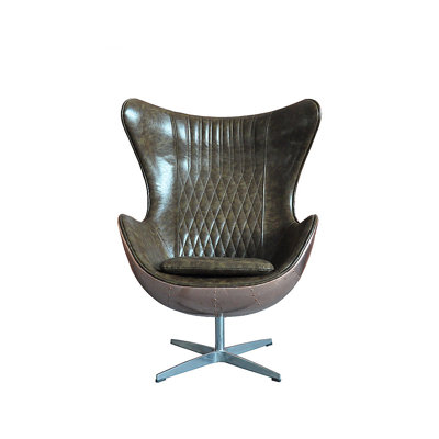 Industrial Aluminum Skin Leisure Swivel Chair Faux Leather Swivel Accent Chair