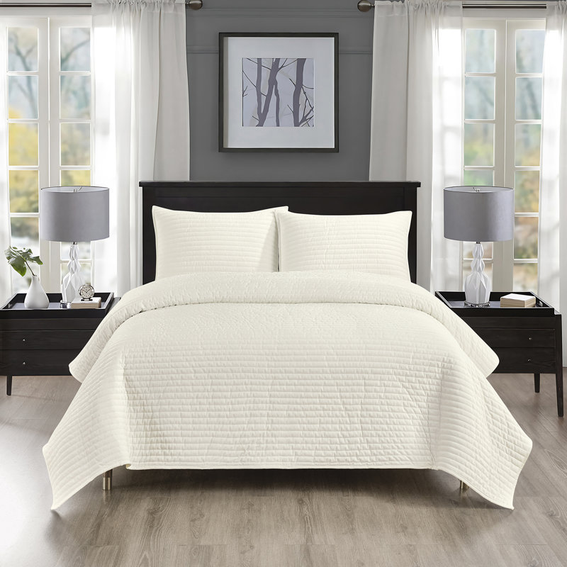Ensemble de courtepointe en velours ivoire Pointehaven, Courtepointe pour lit simple / simple TG + 1 taie , Ivoire ivoire