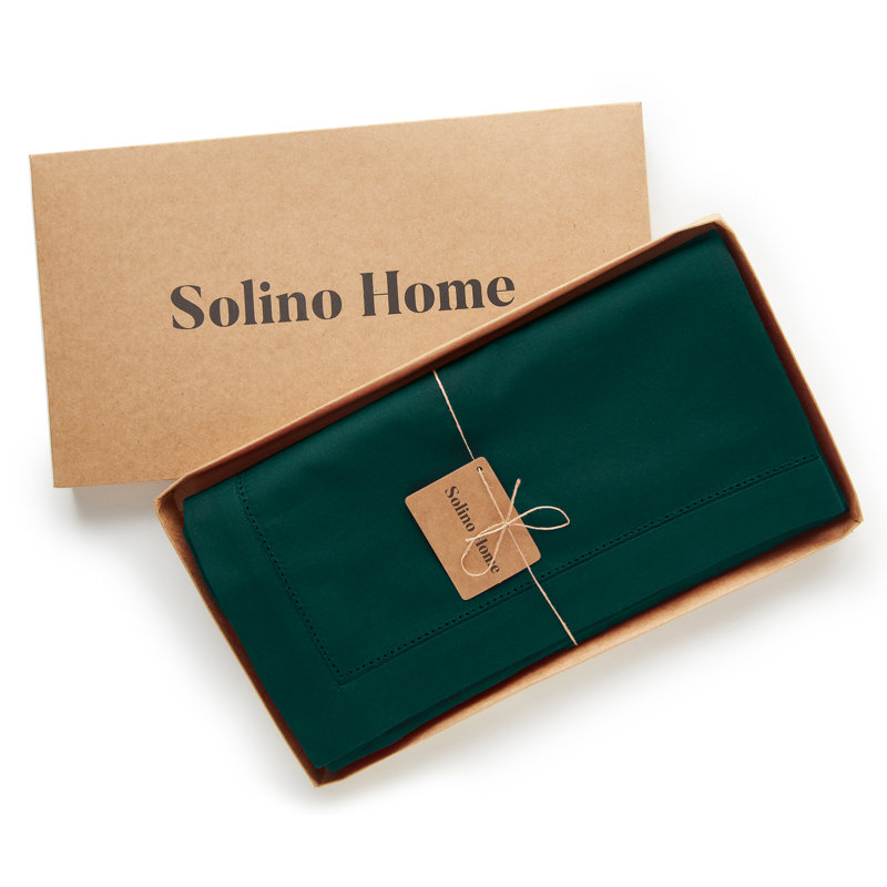 Cotton Linen Hemstitch Tablecloth, Dark Green, 132" x 60"
