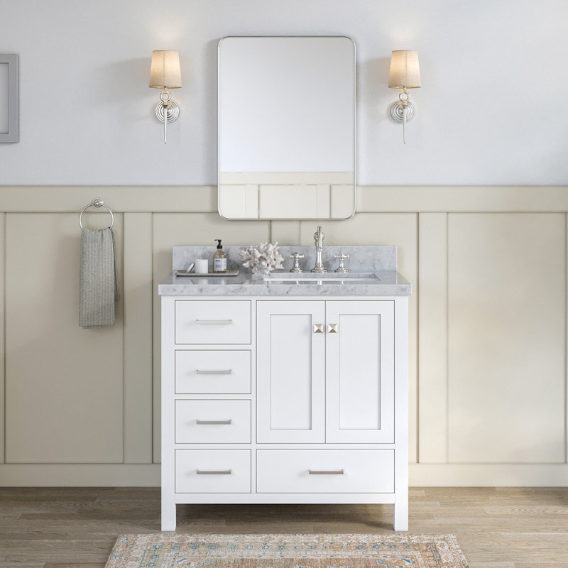 Cambridge 37'' W Single Vanity, Carrara Marble, White, Brushed Nickel