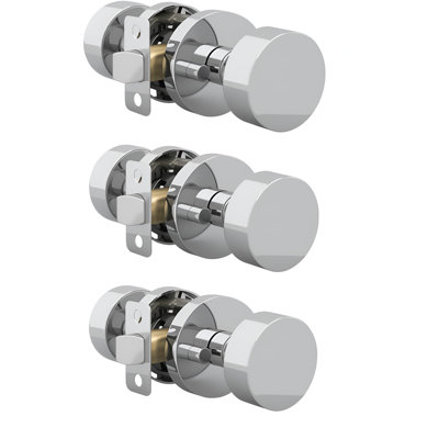Mega Poignées Buena - 3 boutons de porte d'intimité pour lit et baignoire avec serrure d'intimité, convient à toutes les portes standard - chrome poli