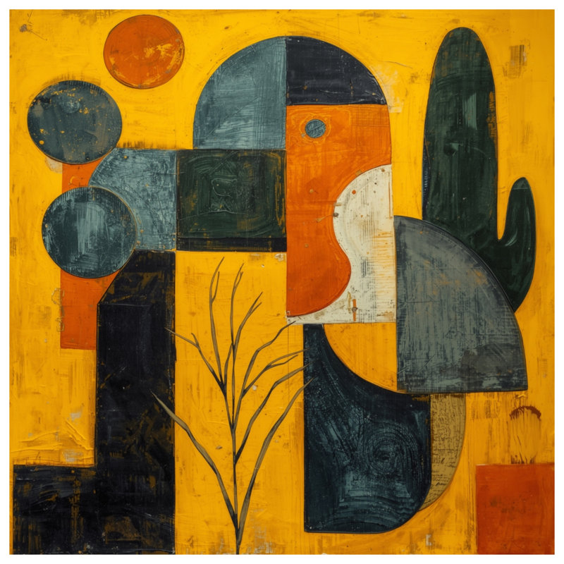 Yellow Geometric Abstract Composition Double Sided Throw Pillows, 14 x 14 inches