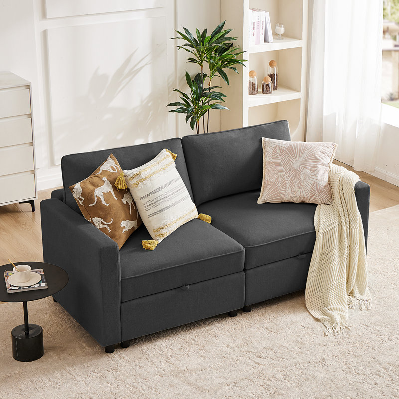 Tienna 67.6'' Square Arm Modular 2 Seat Loveseat with Under Seat Storage, Gray