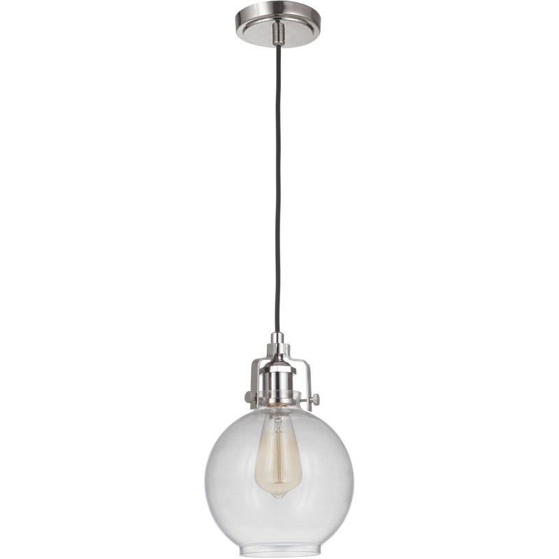Luminaire suspendu simple en nickel poli à 1 lumière Javen, H 99,84 po x l 7,75 po