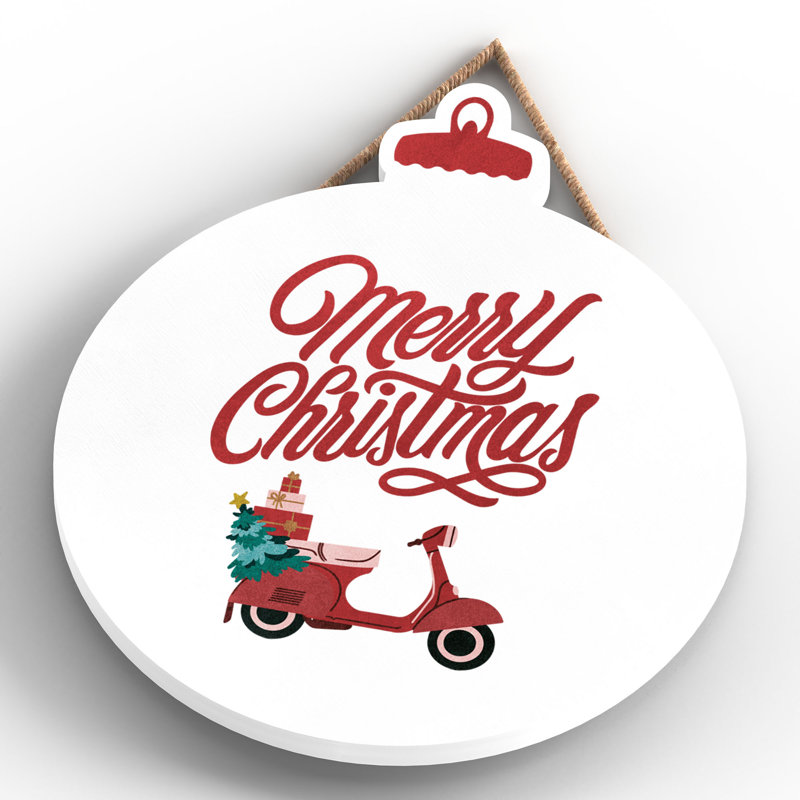 Xmas Merry Christmas Scooter Wooden Bauble Plaque