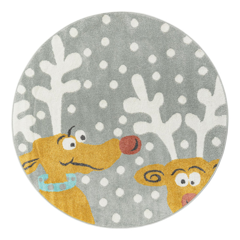 Unique Loom Reindeers Whimsy Kids Rug, Round 5'1"