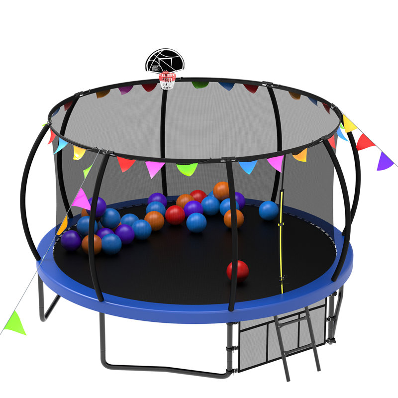 Trampoline de loisir pour enfants 12 pi avec filet de sécurité et échelle, Bleu