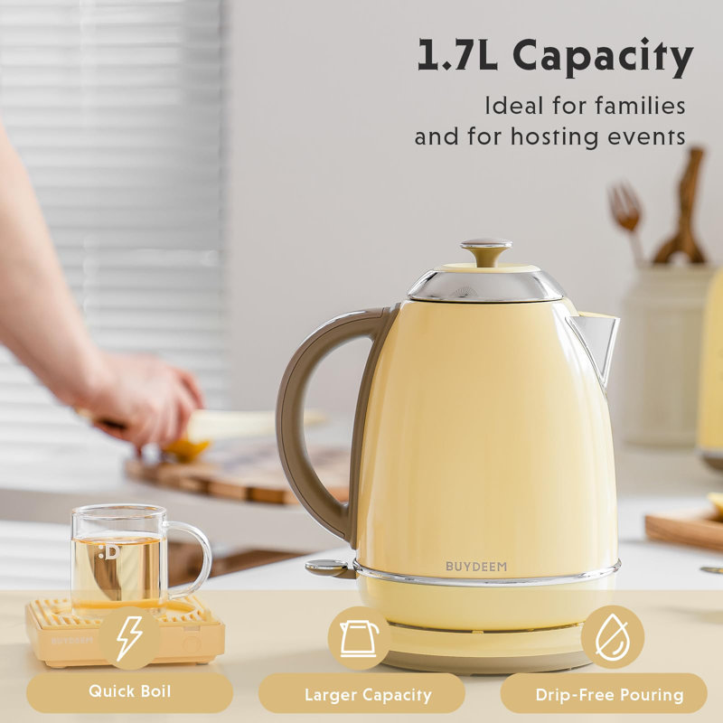 Yellow Stainless Steel Electric Kettle with Temperature Control, 1.7L