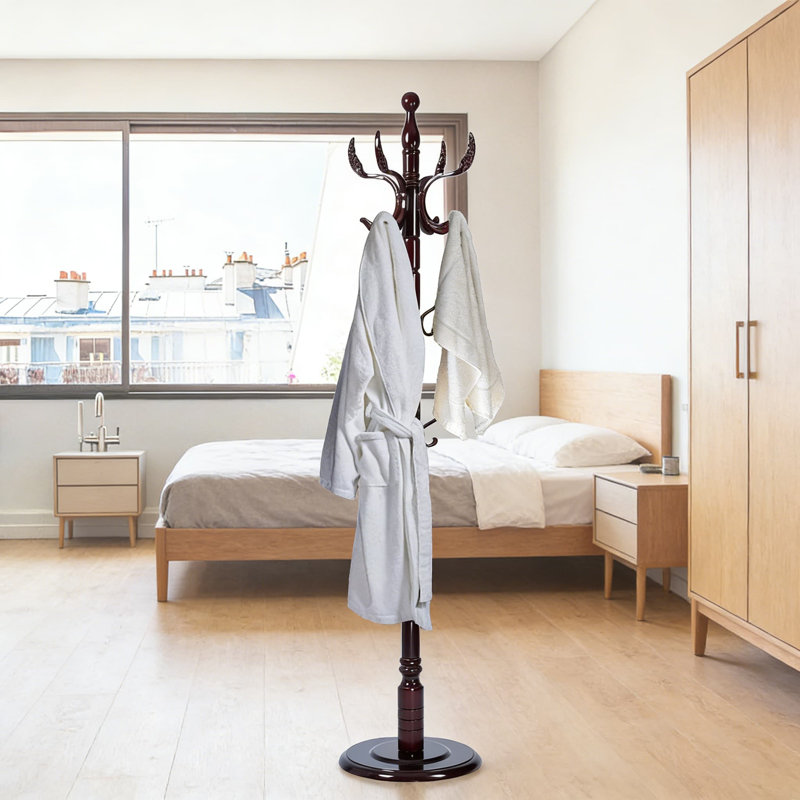 Portemanteau autoportant en bois avec 14 crochets et base robuste, organisateur de chambre à coucher pour couloir