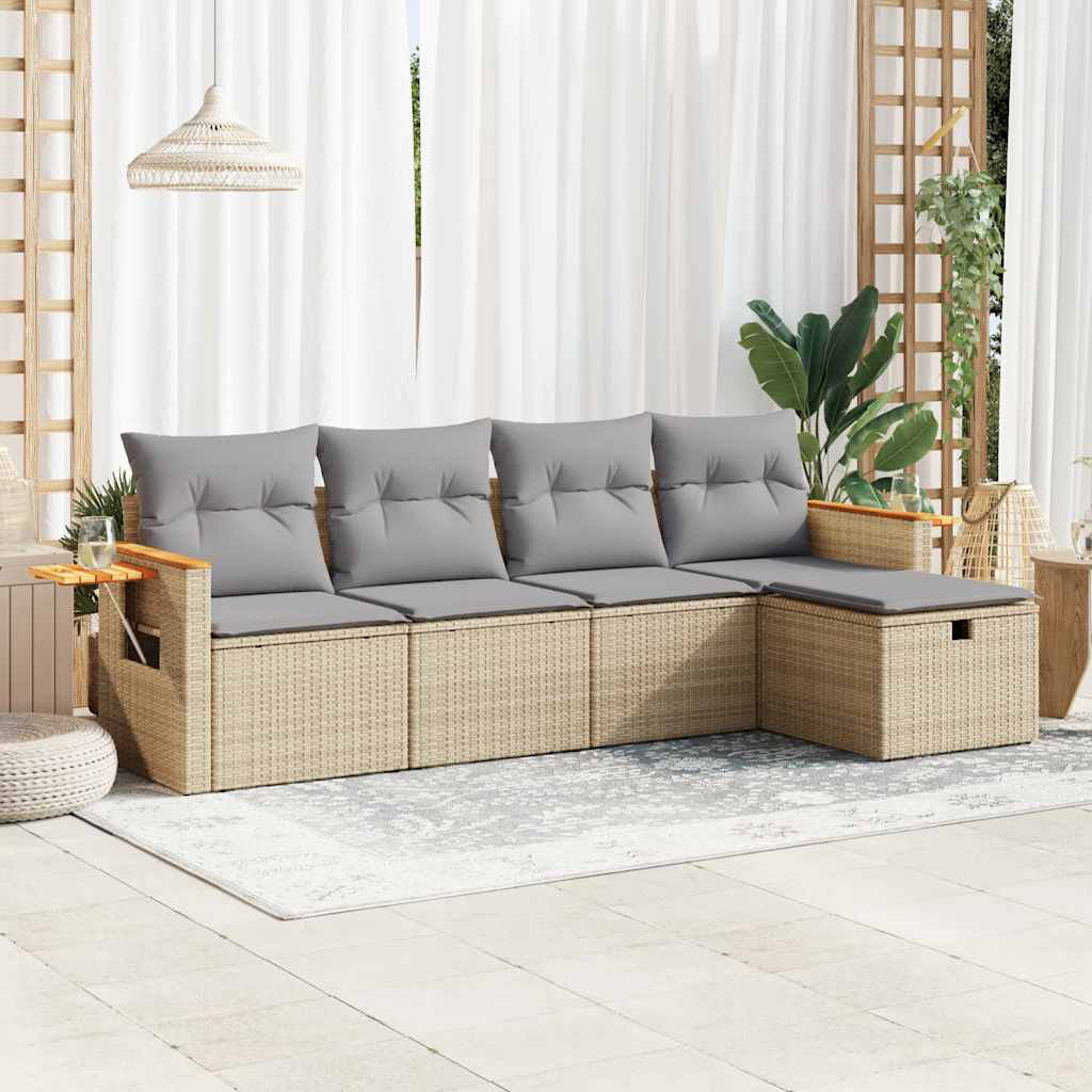 Vidaxl 5-Tlg. Garten-Sofagarnitur Mit Kissen Beige Poly Rattan