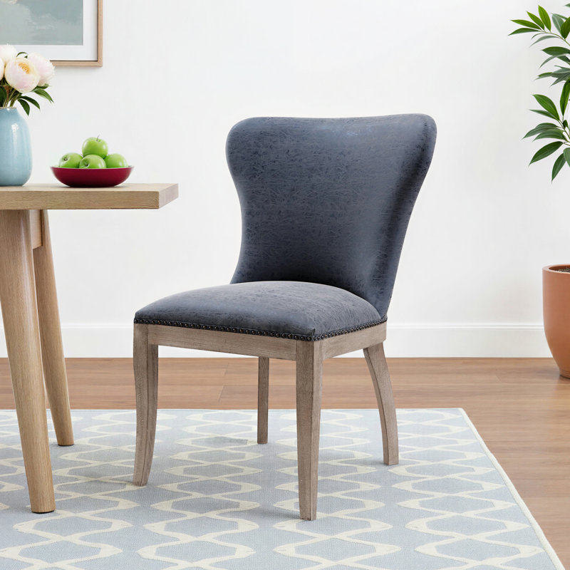 Dawley 20'' H Upholstered Side Chair, Nubuck Charcoal faux leather, Brown