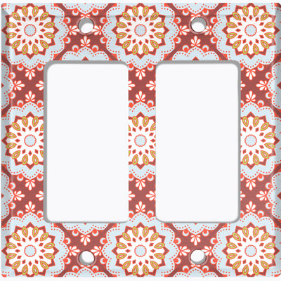 Metal Light Switch Plate Outlet Cover (Red Flower Mandala Pattern - Single Toggle)