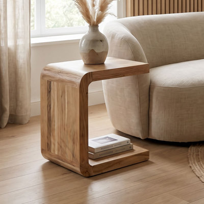 C-Shaped Acacia Solid Wood Side Table