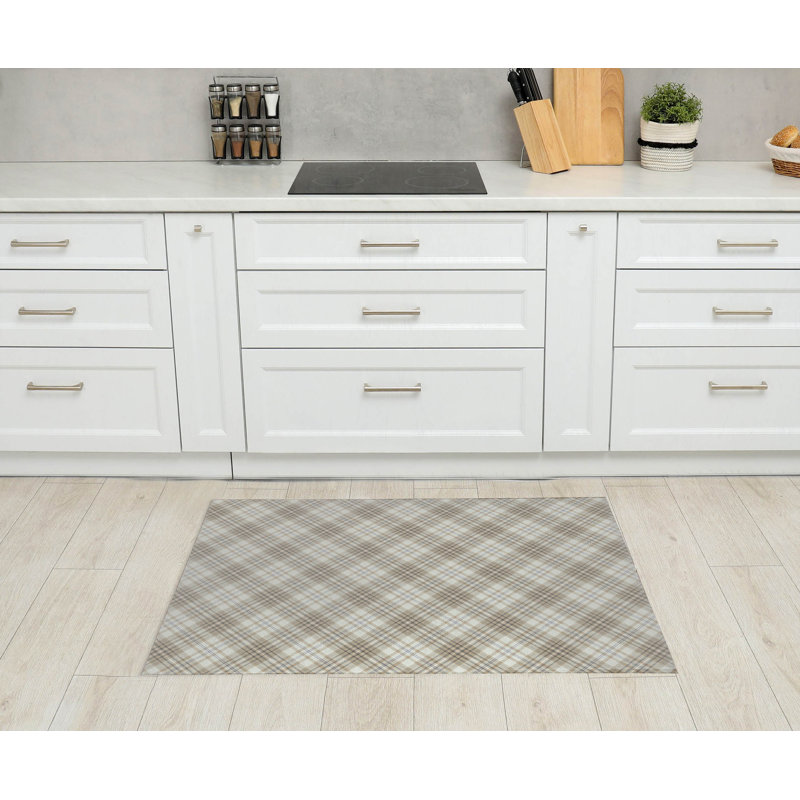 Chinny Tartan Kitchen Mat, Rectangle 3' x 5', Taupe