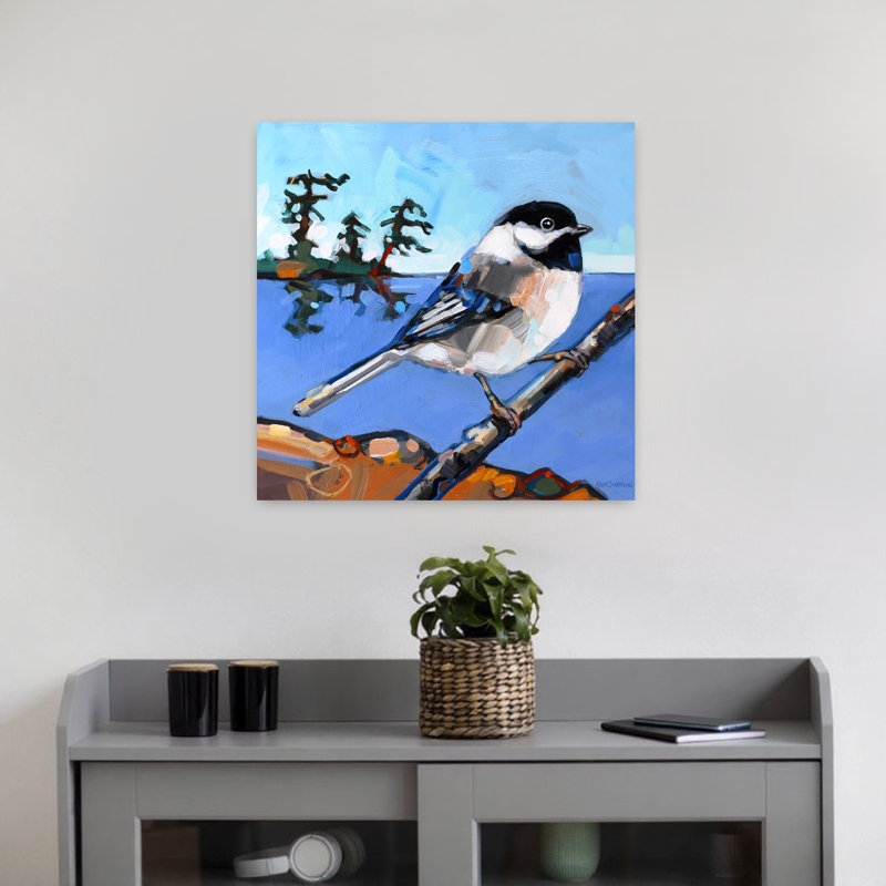 Tempête, oiseau contemporain, art animalier, H 18 po x l 18 po