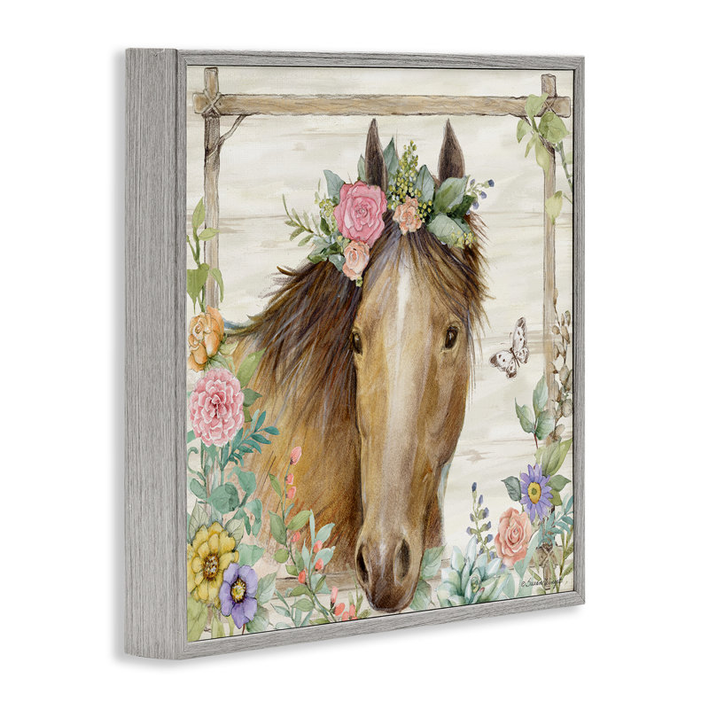 «The Look Horse with Flowers», estampe numérique, conception de Susan Winget, H 12 po x l 12 po, Estampe numérique Farmhouse