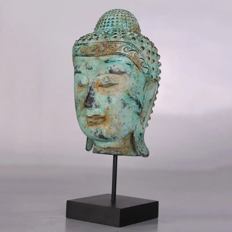 Ancient Buddha Head on Stand Statue