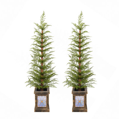 4Ft Pre-Lit Christmas 2-Piece With High-Quality PE Material,Set Easy Assembly,Potted Stand