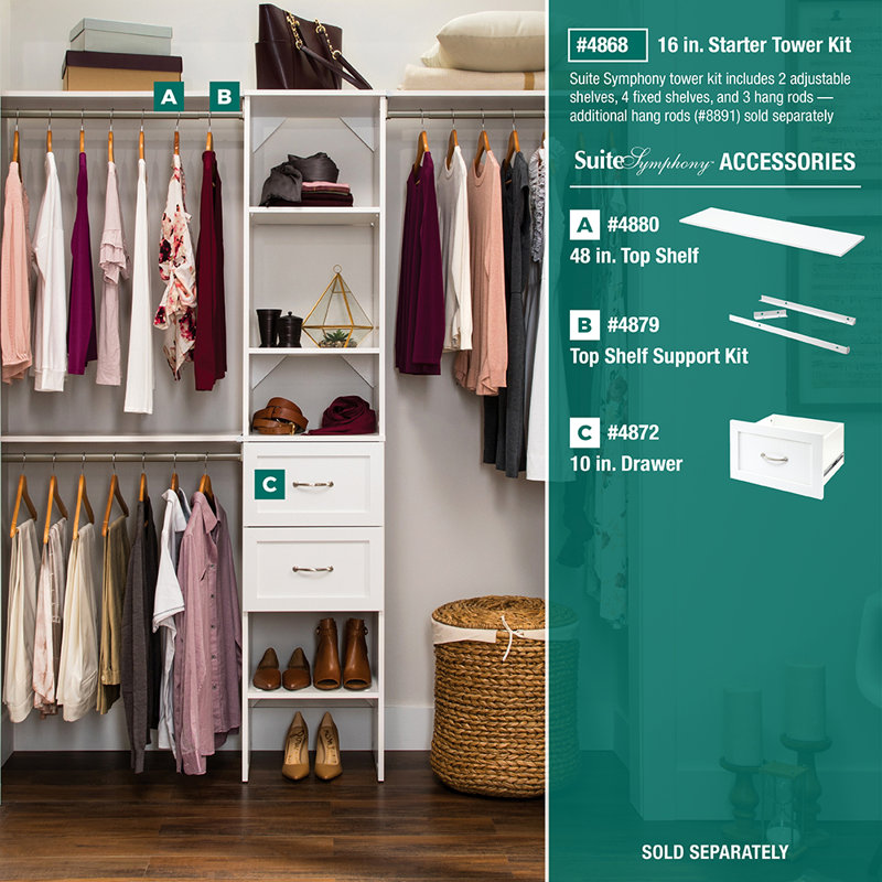SuiteSymphony Closet System, 17" W, Pure White