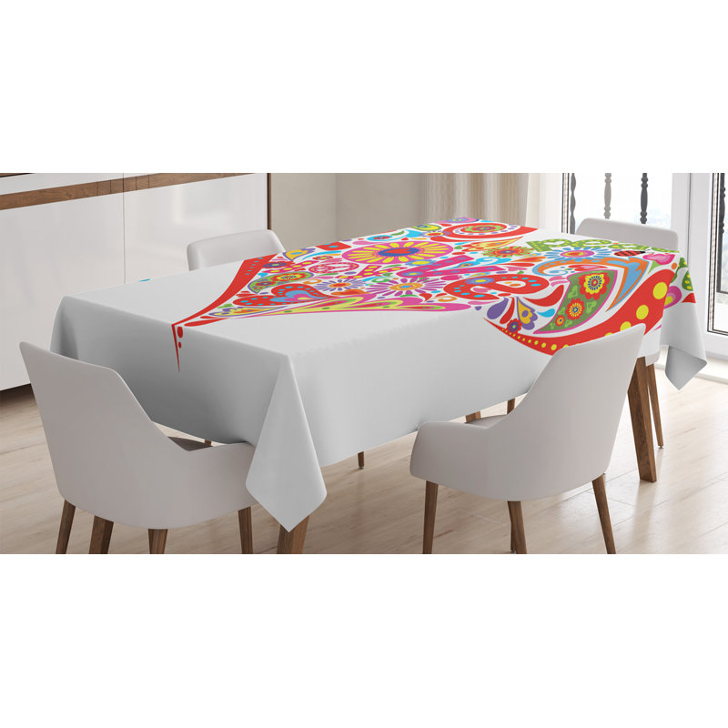 Ambesonne groovy nappe, forme de coeur hippie avec des fleurs en forme de papillon joyeux fêtes design, housse de table rectangulaire pour la cuisine de salle à manger décoration, 52 po x 70 po, multicolore