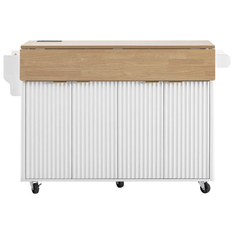 55.5" Fluted Kitchen Island With 2 Drop Leaf (Not Include Stools)