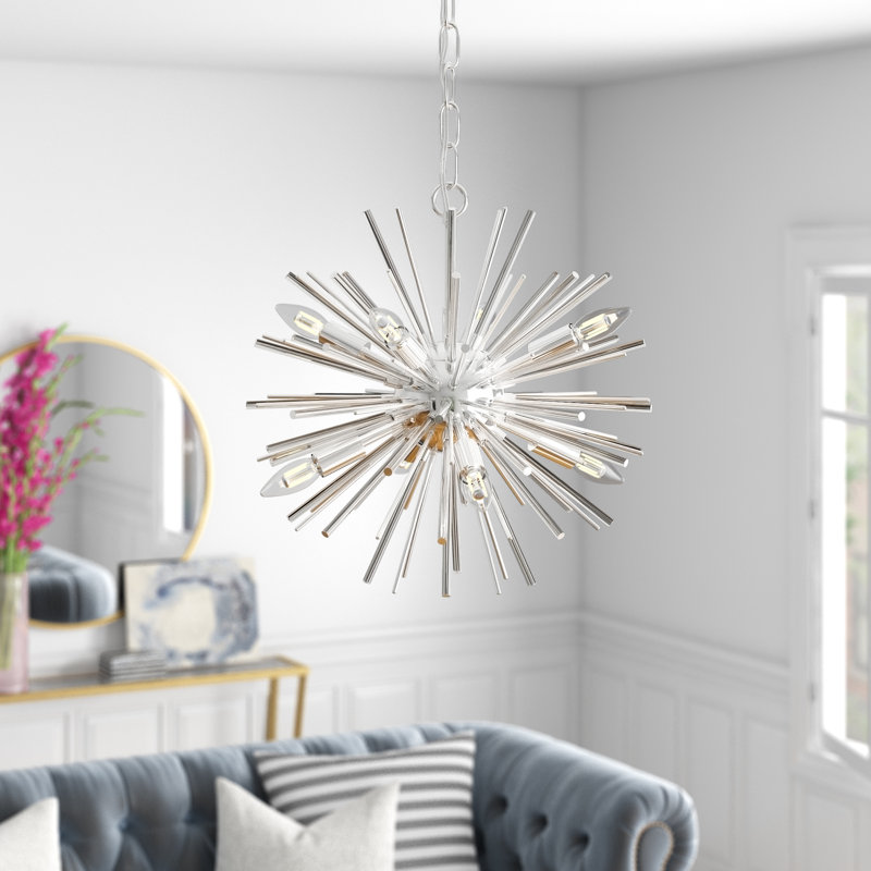 Lustre sphérique Spoutnik à 8 lumières Jazmin, Nickel poli