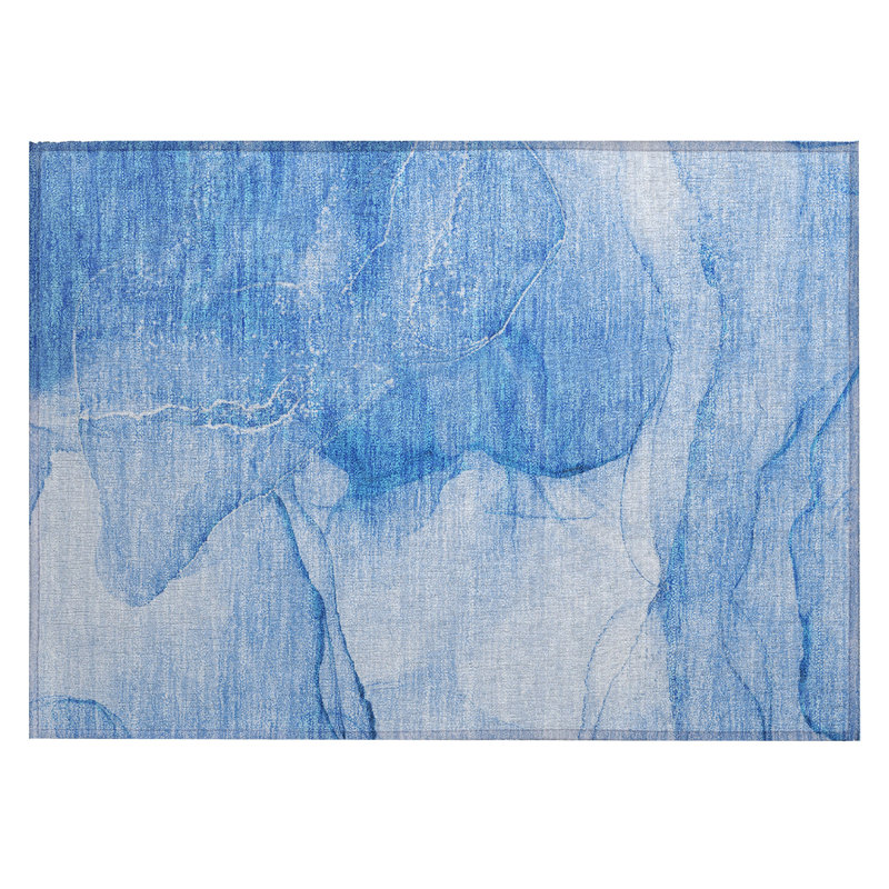 2' X 3' Blue Abstract Washable Non Skid Indoor Outdoor Area Rug