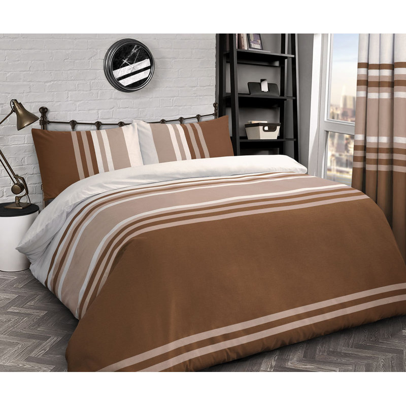 Rasheema Duvet Set, Double - 2 Standard Pillowcases, Chocolate, Bold Tonal Stripe