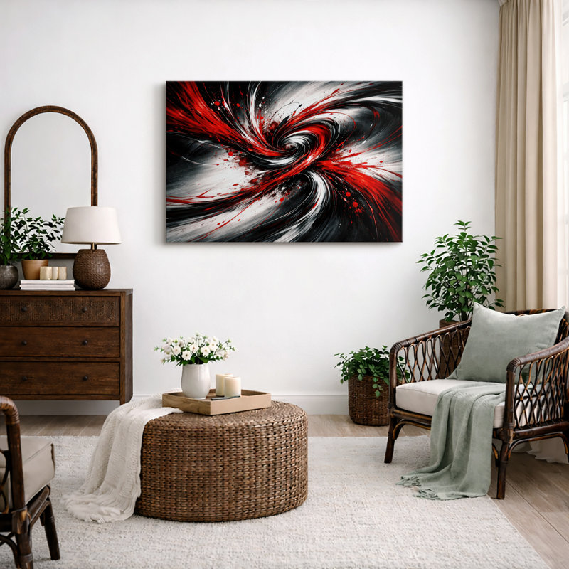 Abstrait rouge et noir, tourbillon dynamique, photos de salon audacieuses, impression sur toile encadrée, Toile tendue