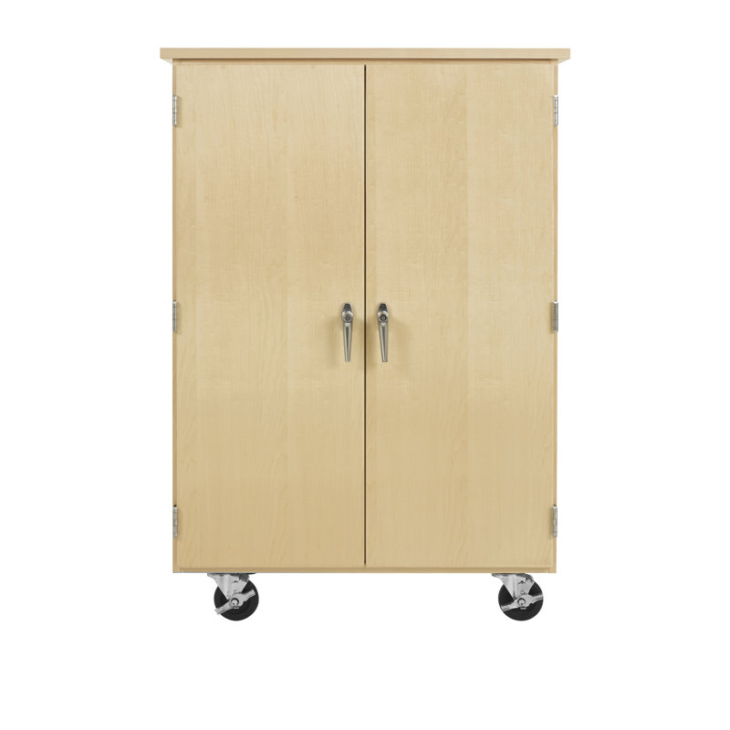 Armoire robotique pour salle de classe diversifiée, l 36 po x P 24 po x H 53 po, portes verrouillables, 8 tablettes réglables, capacité de 8 à 10 bacs (non inclus) Fabrication en bois franc clair, roulettes, fabriquée aux États-Unis