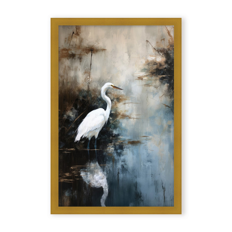Nature Inspired Egret In Lake, 30" H x 24" W x 2.375" D, Black, Framed Canvas