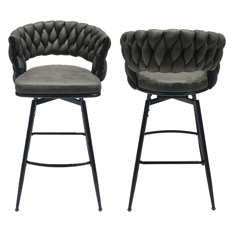 4 tabourets de bar tissés brun clair, cuir technique, pivotant à 360 °, cadre pour îlot de cuisine, bar, café pivotant revêtu de cuir, café en métal,
