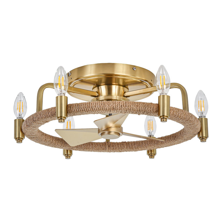 Modern 6-Light Gold Flush Mount Ceiling Fan With Remote Control