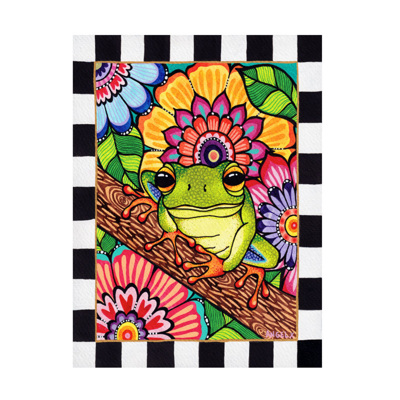 Art sur toile, «Hello Hello Angel Frog Tree 1», H 19 po x l 14 po