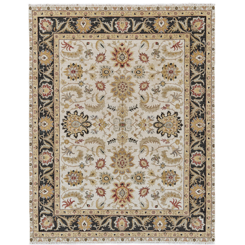 Tapis oriental traditionnel Bhatia, Yellow/Black, Rectangle 9 pi 6 po x 13 pi 6 po