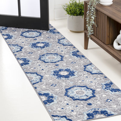 Tapis intérieur / extérieur bleu / gris Leto Medallion