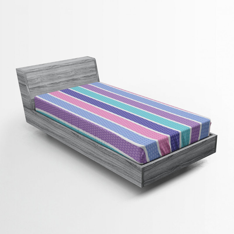 Microfiber Fitted Sheet, Twin Fitted Sheet, Blue/Purple/Pink Striped