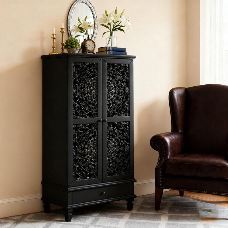 Armoire de rangement de 55 po de hauteur avec tiroir, Noir