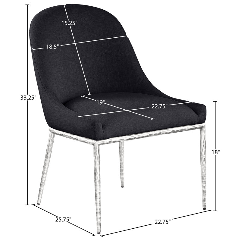 Chaise d'appoint rembourrée Ferro Hessle, Argent brossé, Tissu texturé en lin noir