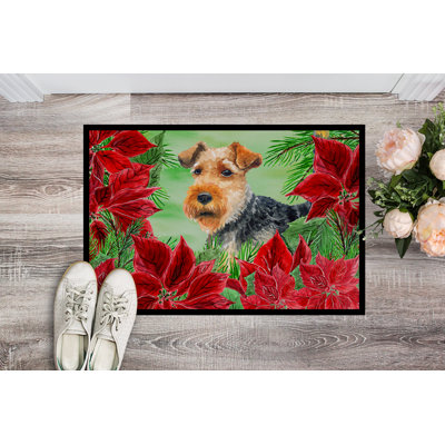 Poinsettas terrier gallois 36 po x 24 po tapis de porte extérieur antidérapant